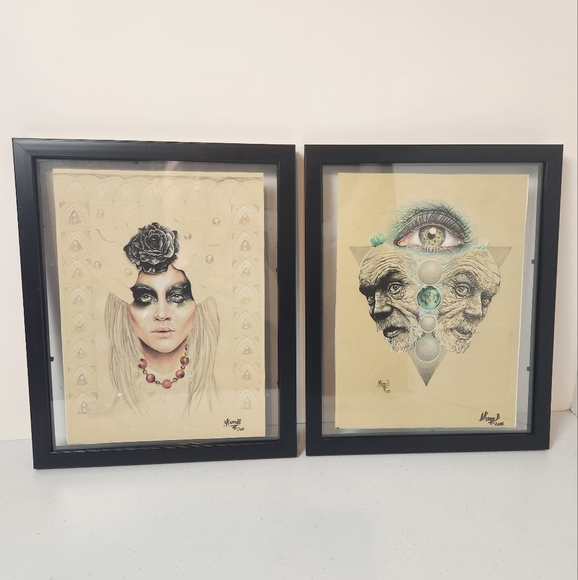 Other - Set of 2 Fantasy Wall Art Framed M Kamposa Artisan Surreal Weird